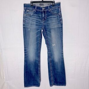 Buckle Black 9 Fit Med Wash Embroidered Pockets Boot Cut Jeans 33X34